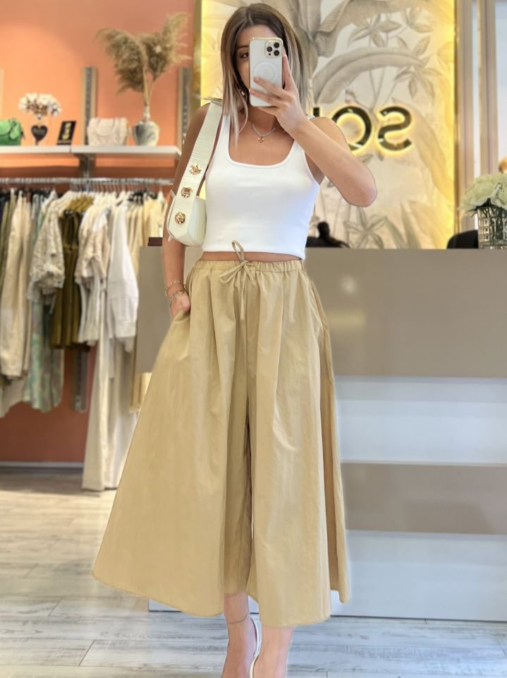 Paraşüt Kumaş Camel Pantolon Etek
