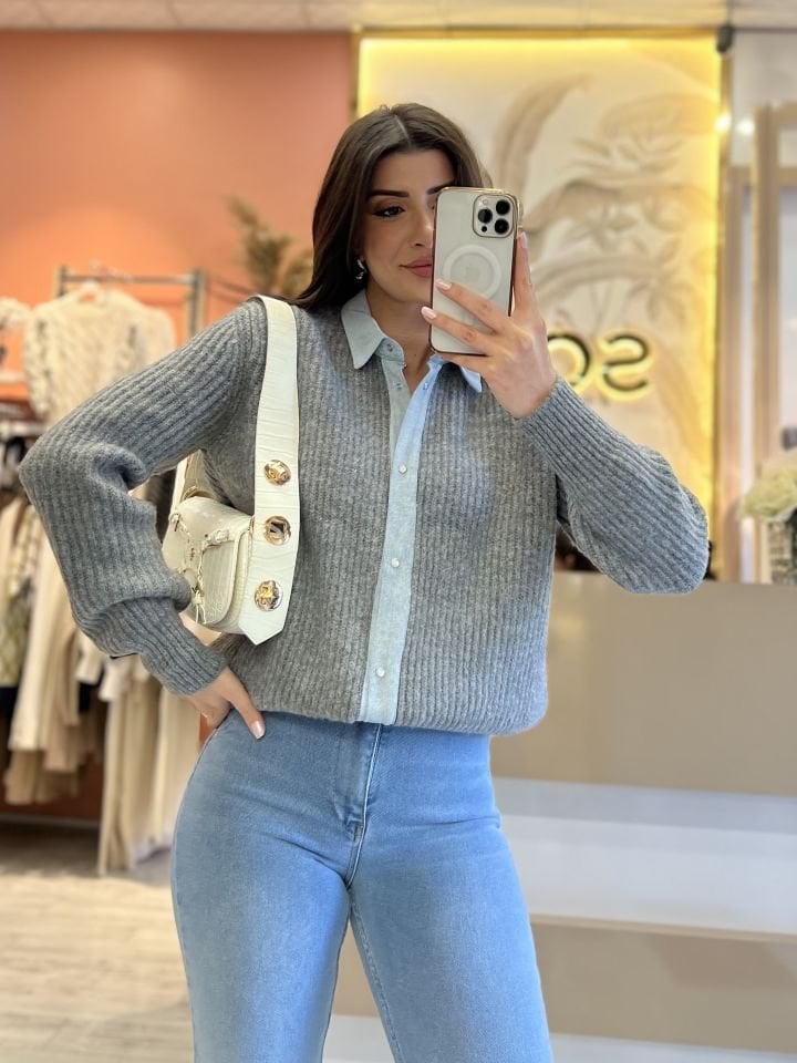 Gri Jean Detay Hırka