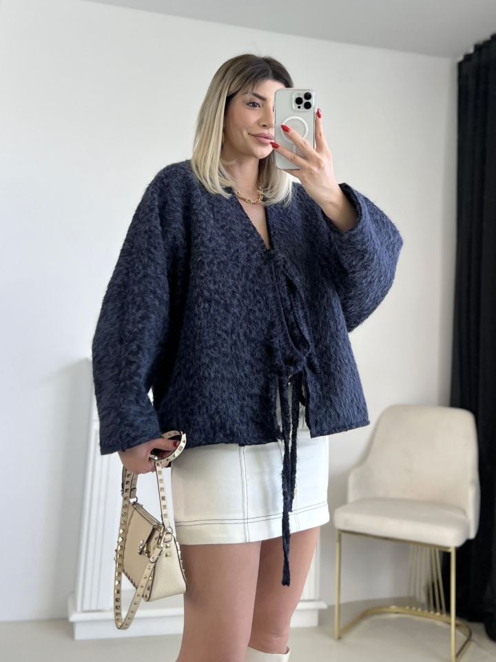 Lacivert Oversize Yün Ceket