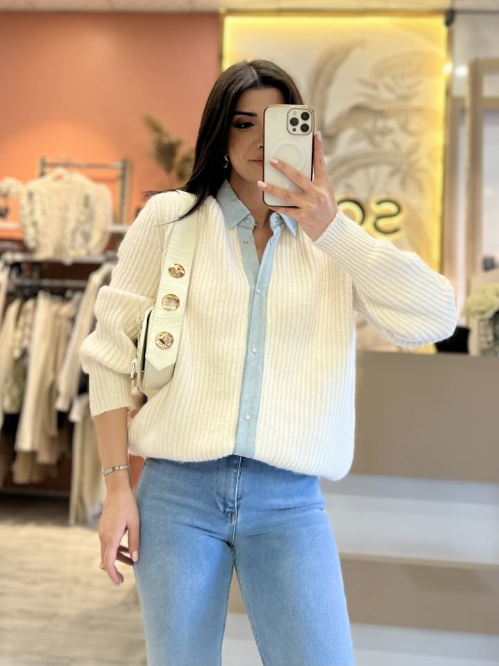 Ekru Jean Detay Hırka