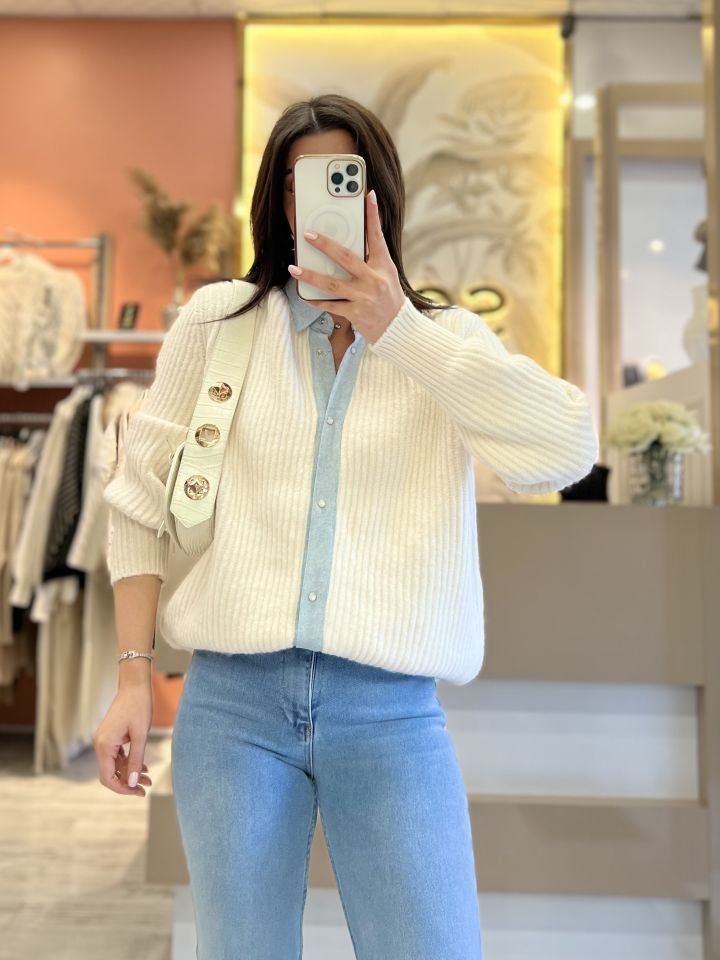 Ekru Jean Detay Hırka