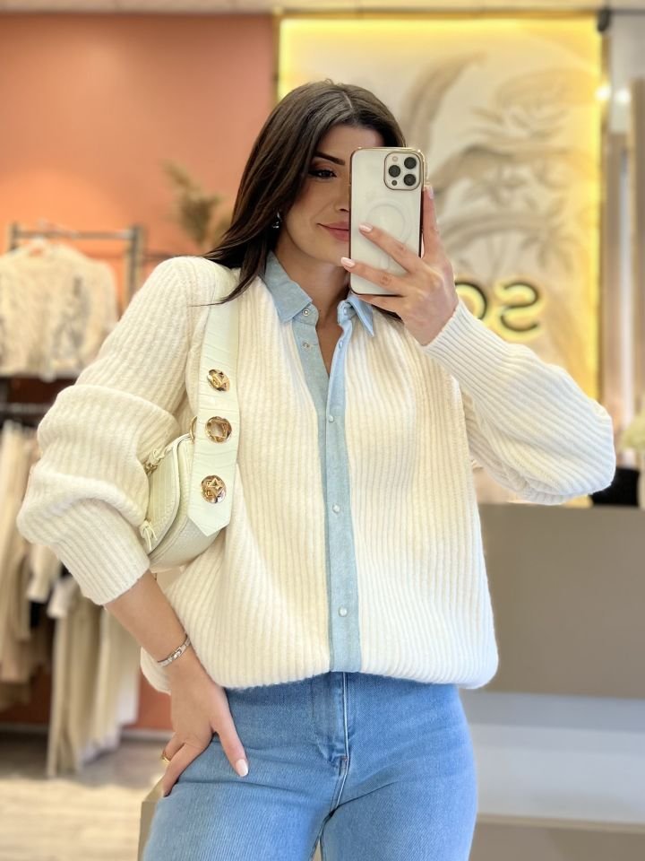 Ekru Jean Detay Hırka