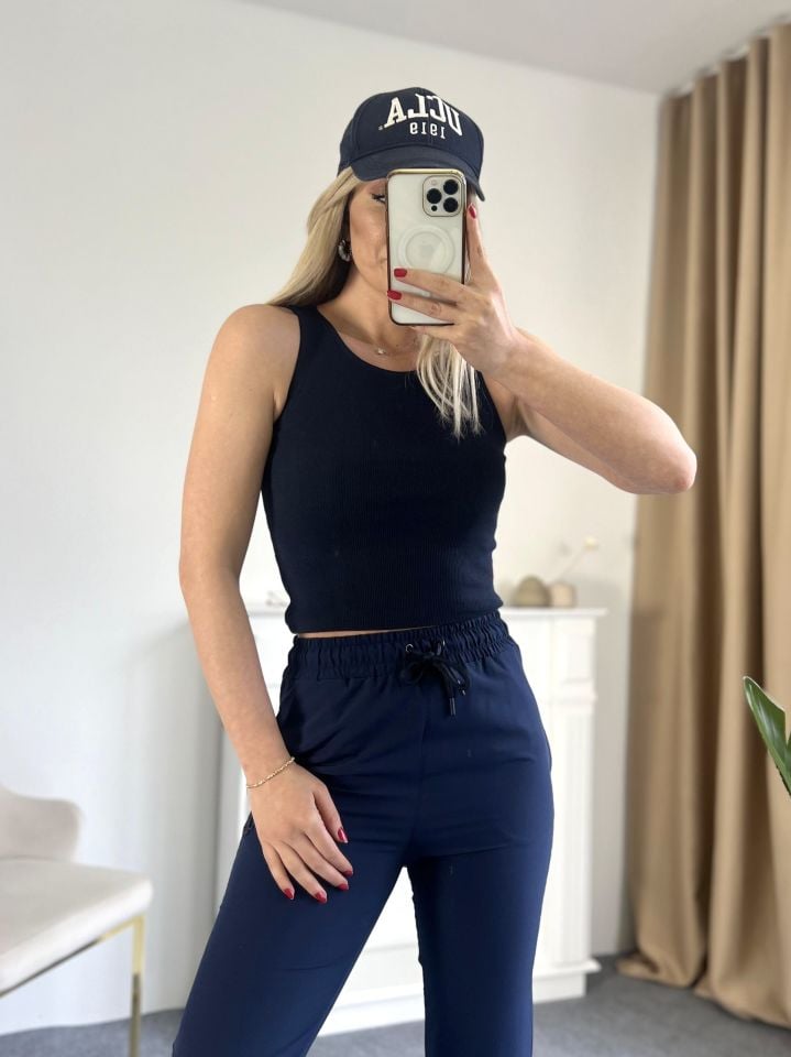 Bisiklet Yaka Lacivert Crop