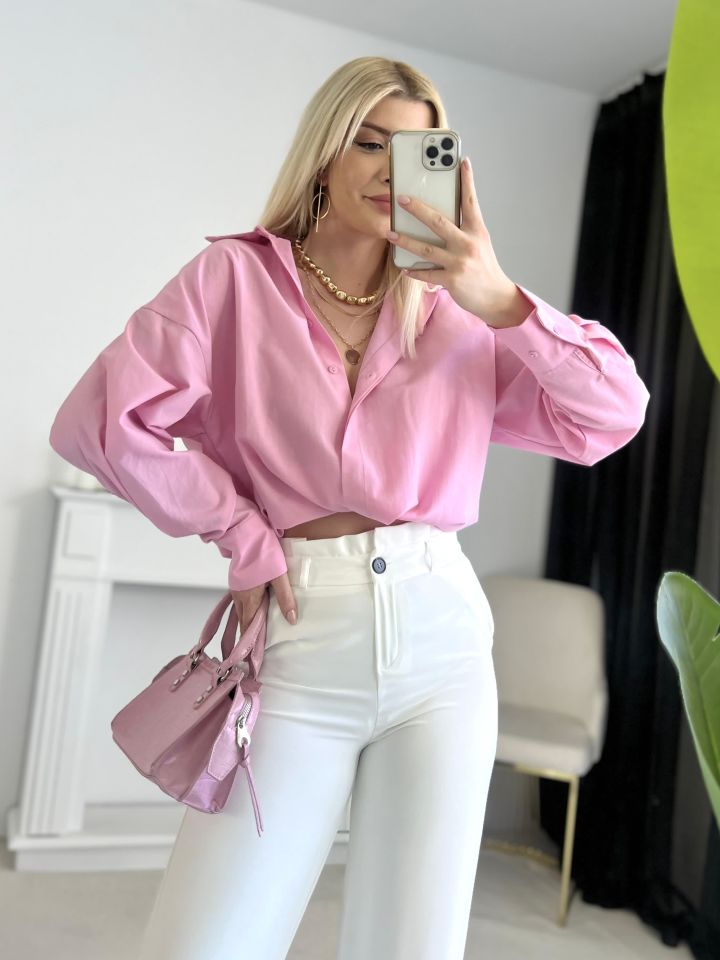 Pembe Poplin Kumaş Salaş Gömlek