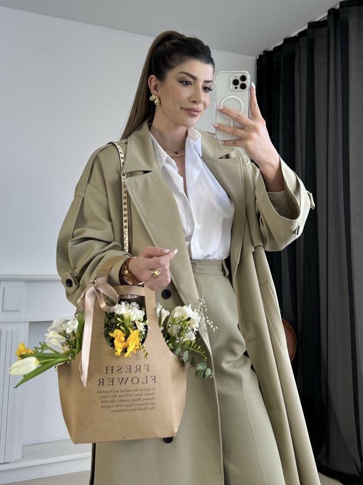 Yağ Yeşili Premium Trençkot
