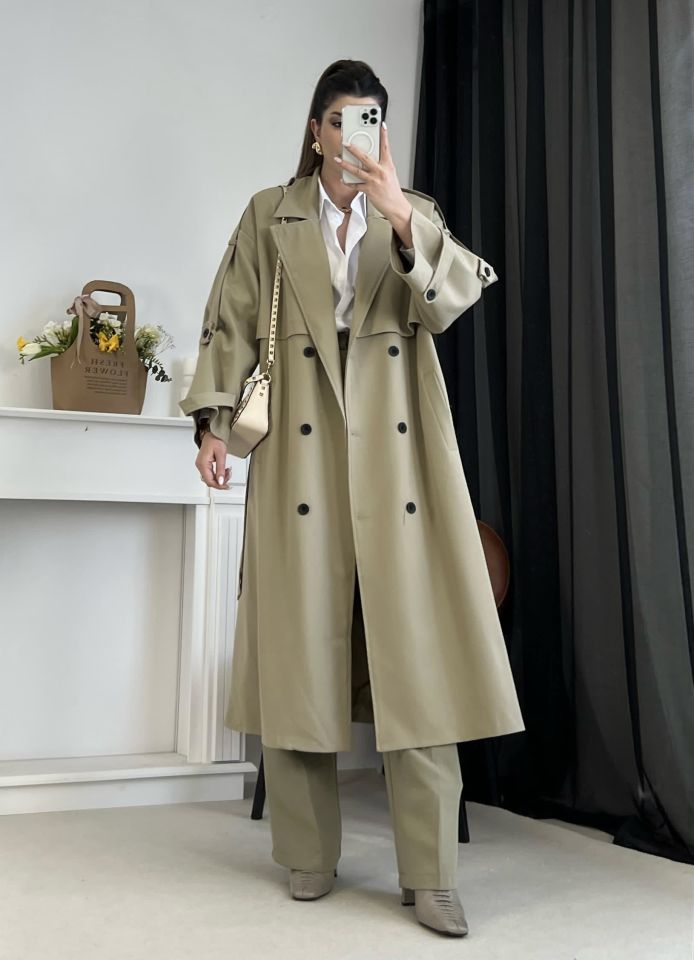 Yağ Yeşili Premium Trençkot