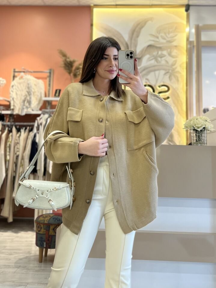 Camel Çelik Örme Hırka
