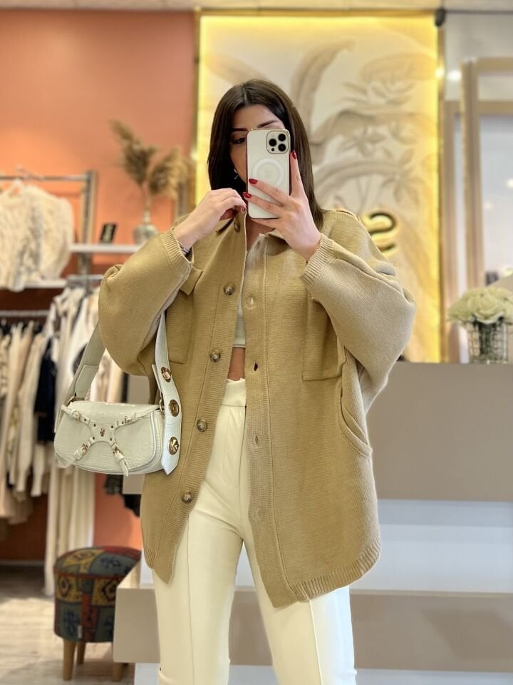 Camel Çelik Örme Hırka