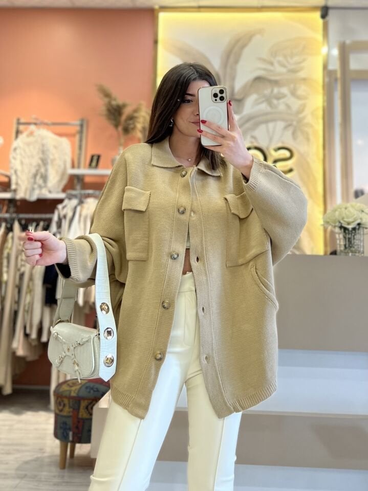 Camel Çelik Örme Hırka