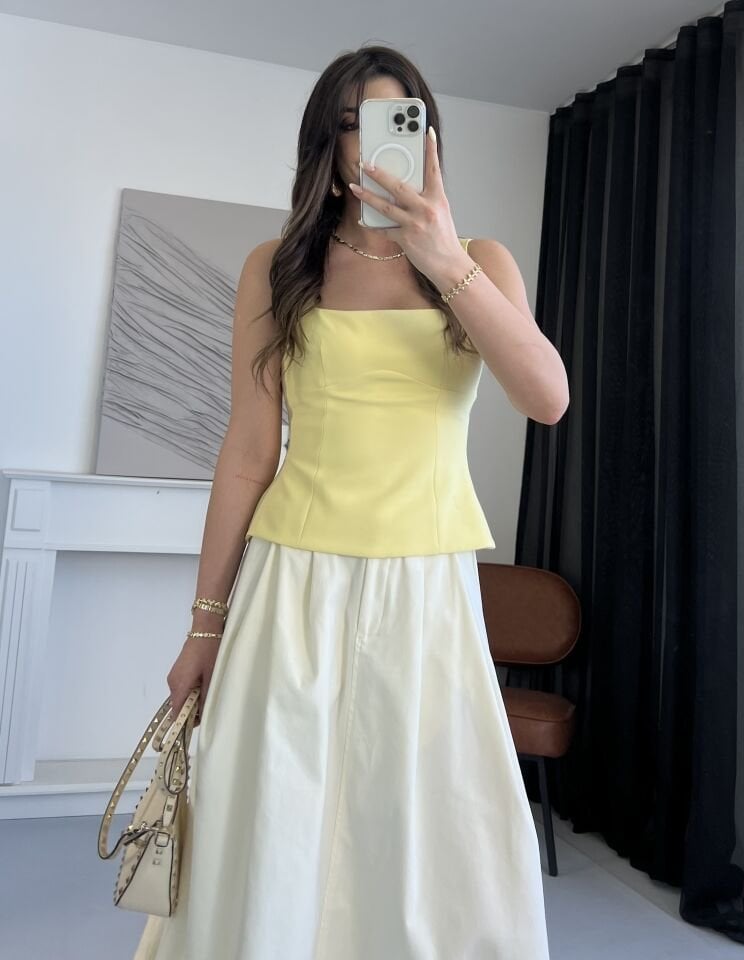Fiyonk Detaylı Poplin Sarı Bluz