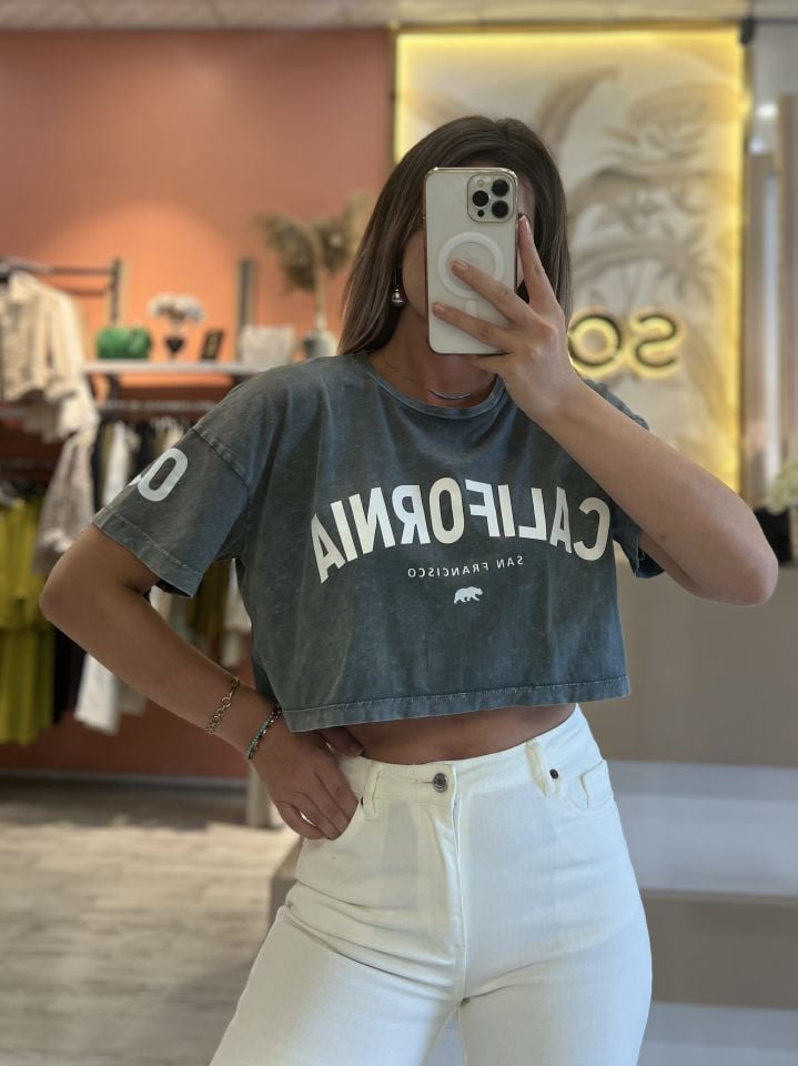 Yazı Baskılı Crop Tshırt
