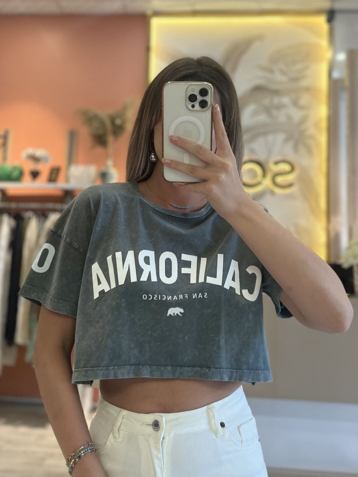 Yazı Baskılı Crop Tshırt