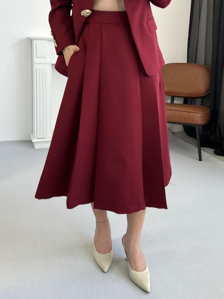 Bordo Midi Boy Kloş Etek