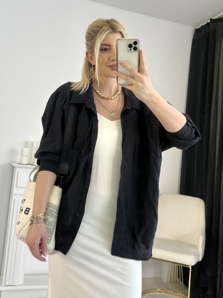 Siyah Oversize Tensel Gömlek