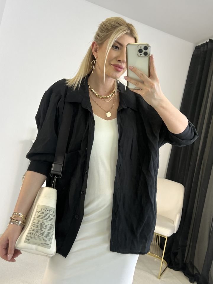 Siyah Oversize Tensel Gömlek