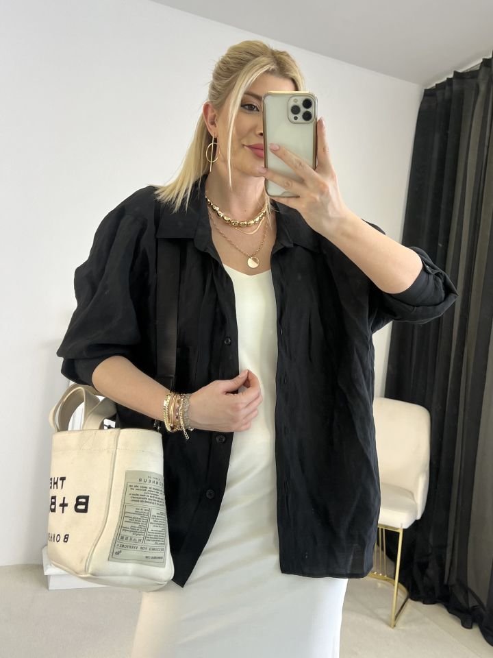 Siyah Oversize Tensel Gömlek