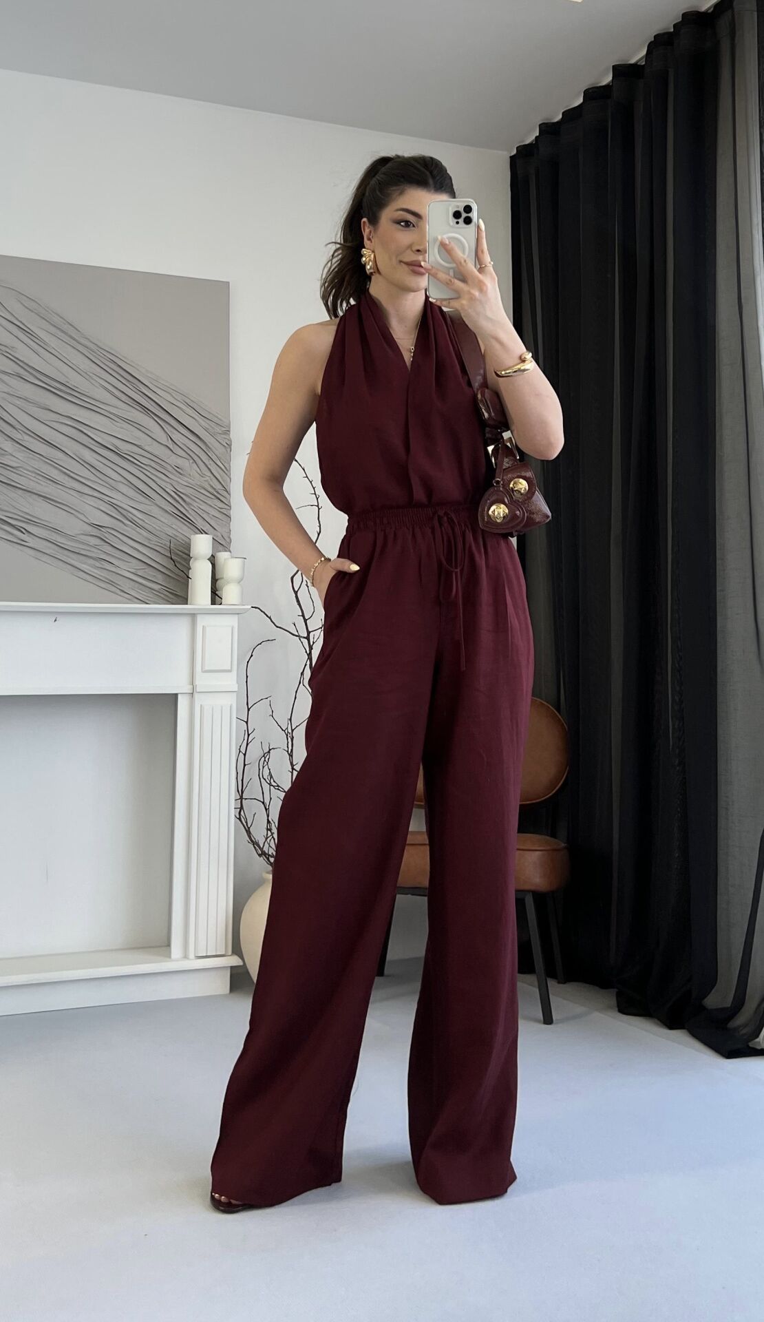 Helen Yaka Ham Keten Bordo Takım