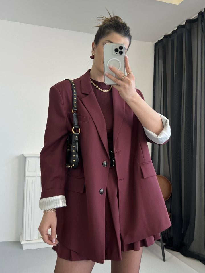 Bordo Oversize Premium Blazer Ceket