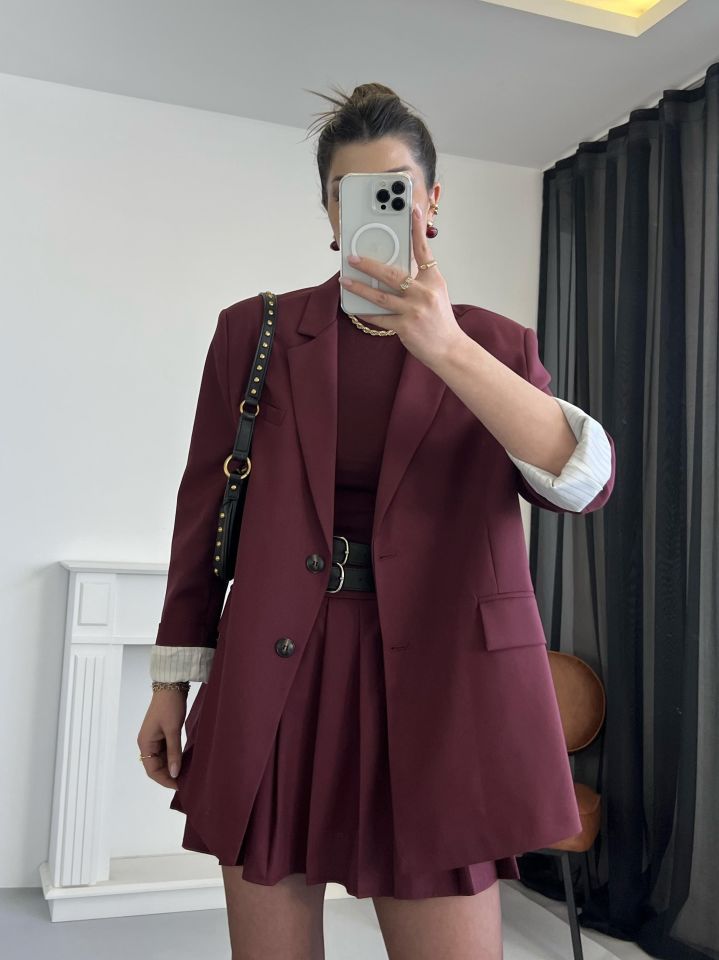 Bordo Oversize Premium Blazer Ceket