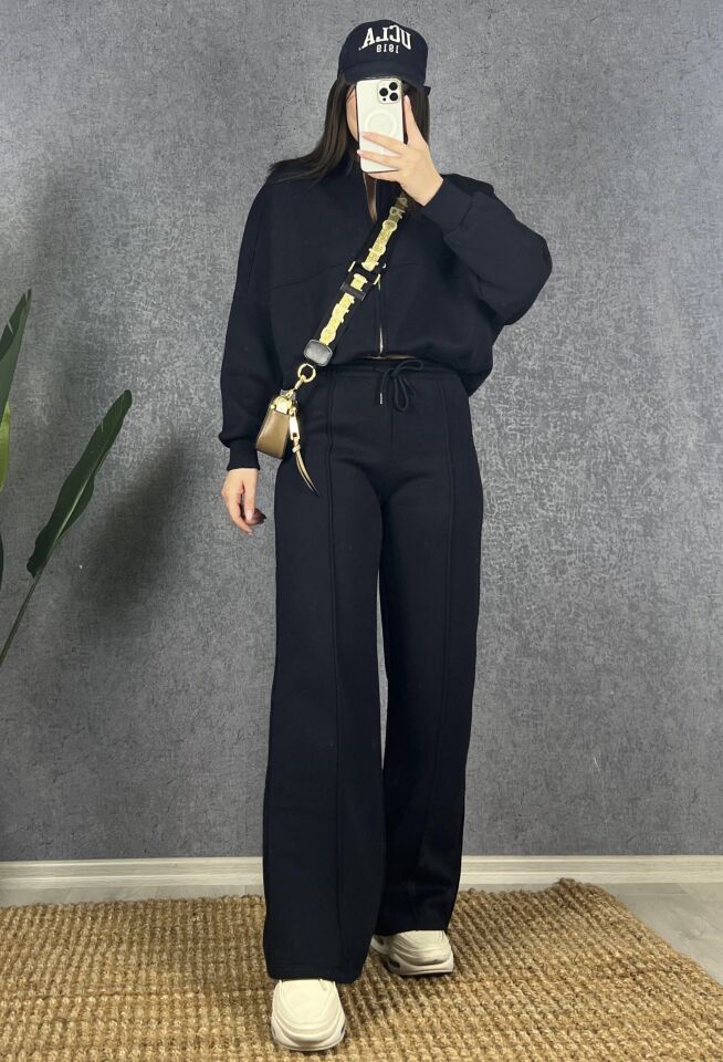 Lacivert Fermuarlı Sweat Pantolon Takım