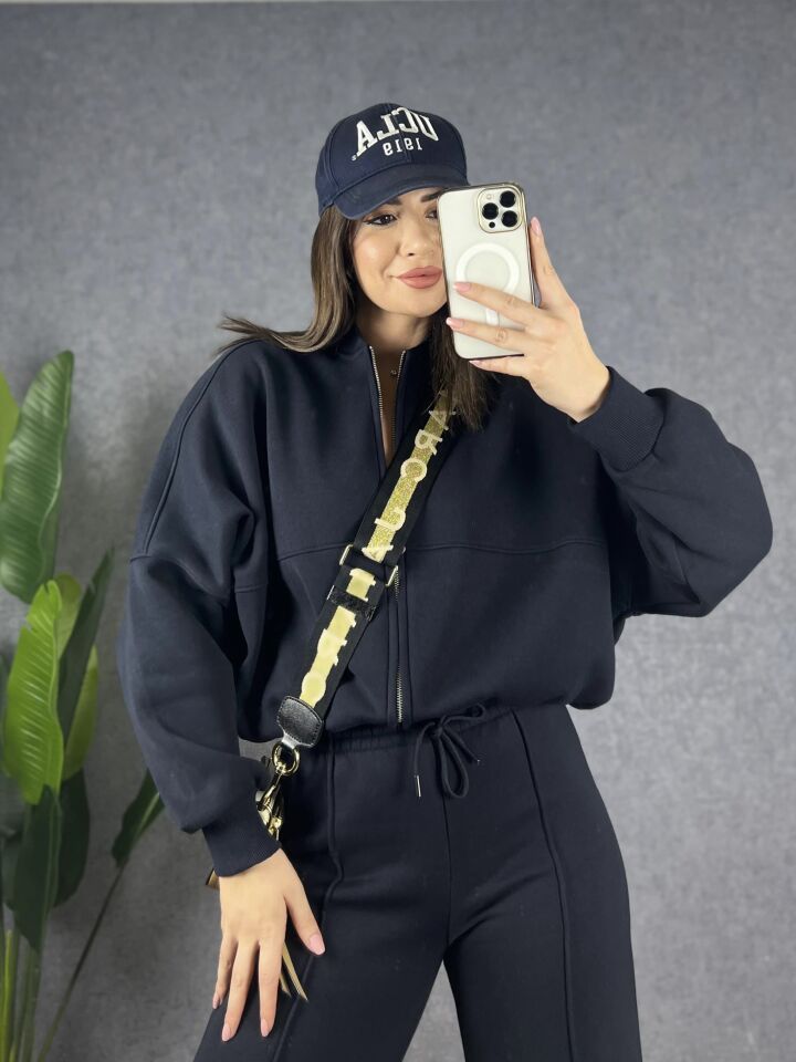 Lacivert Fermuarlı Sweat Pantolon Takım