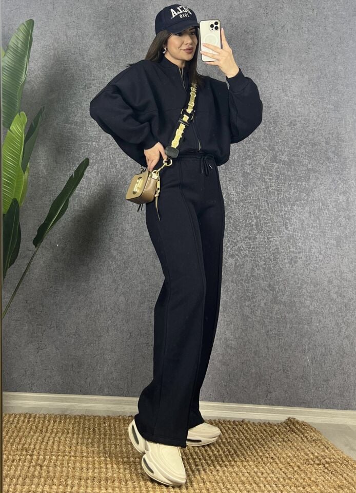 Lacivert Fermuarlı Sweat Pantolon Takım