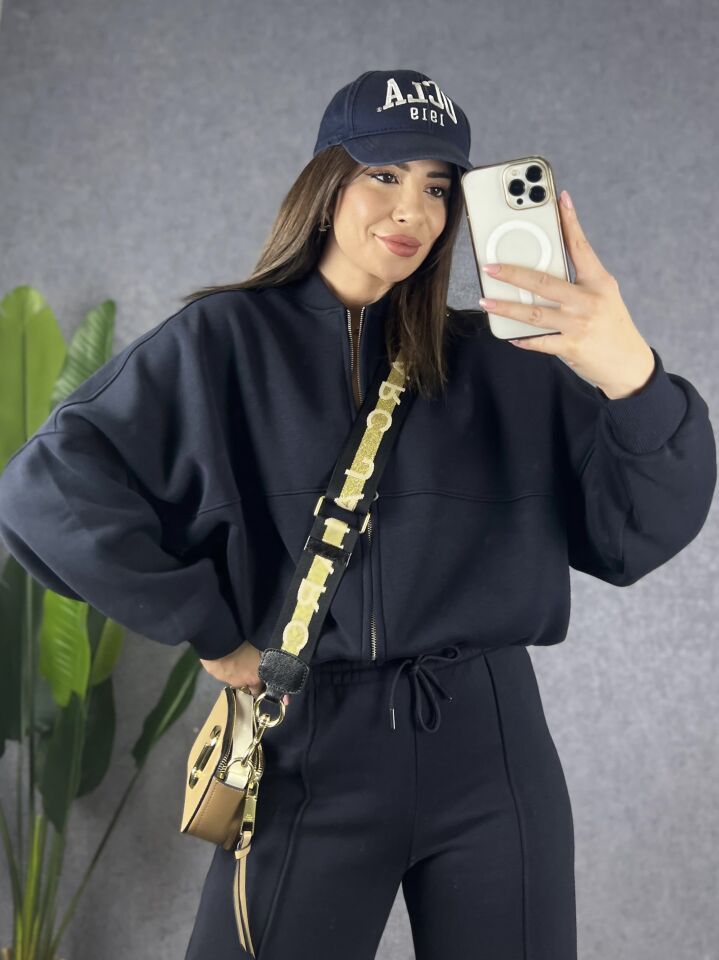 Lacivert Fermuarlı Sweat Pantolon Takım