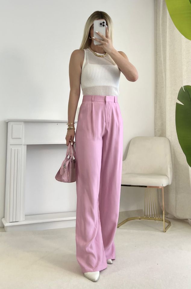 Pembe Keten Palazzo Pantolon