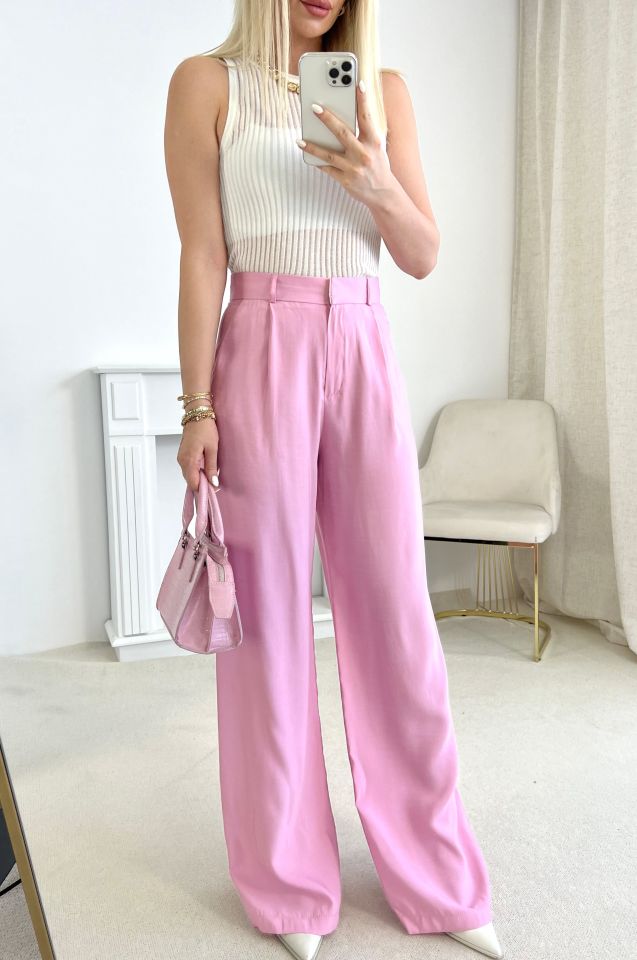 Pembe Keten Palazzo Pantolon