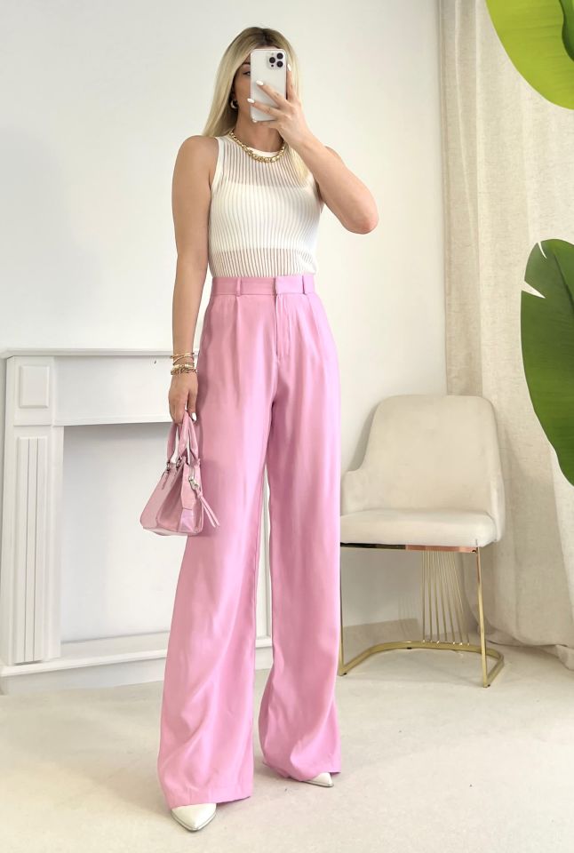 Pembe Keten Palazzo Pantolon