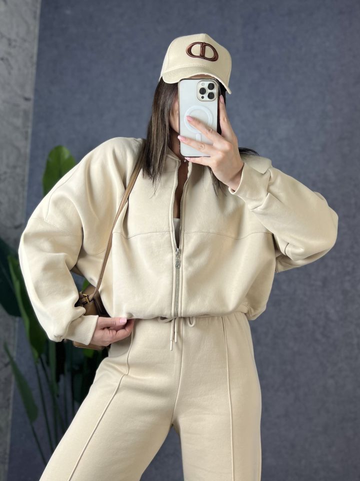 Camel Fermuarlı Sweat Pantolon Takım