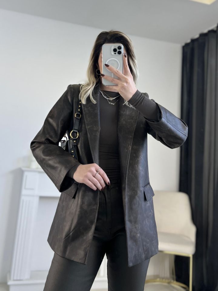 Kahve Deri Blazer Ceket