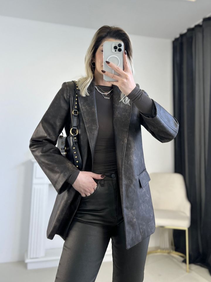 Kahve Deri Blazer Ceket