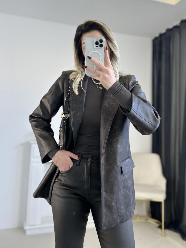 Kahve Deri Blazer Ceket
