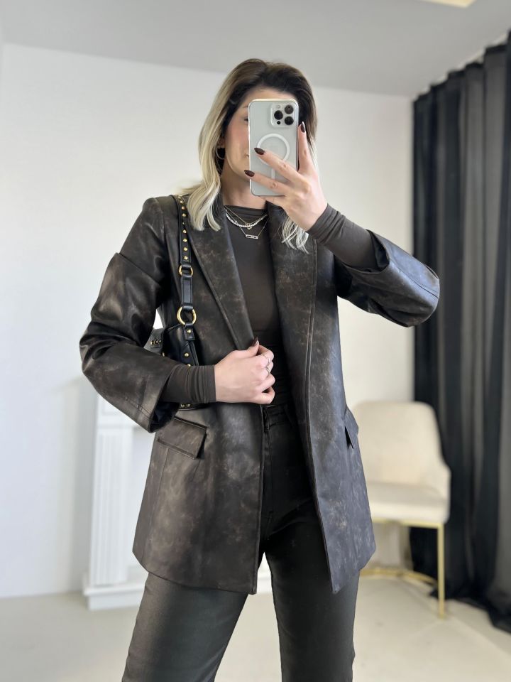Kahve Deri Blazer Ceket