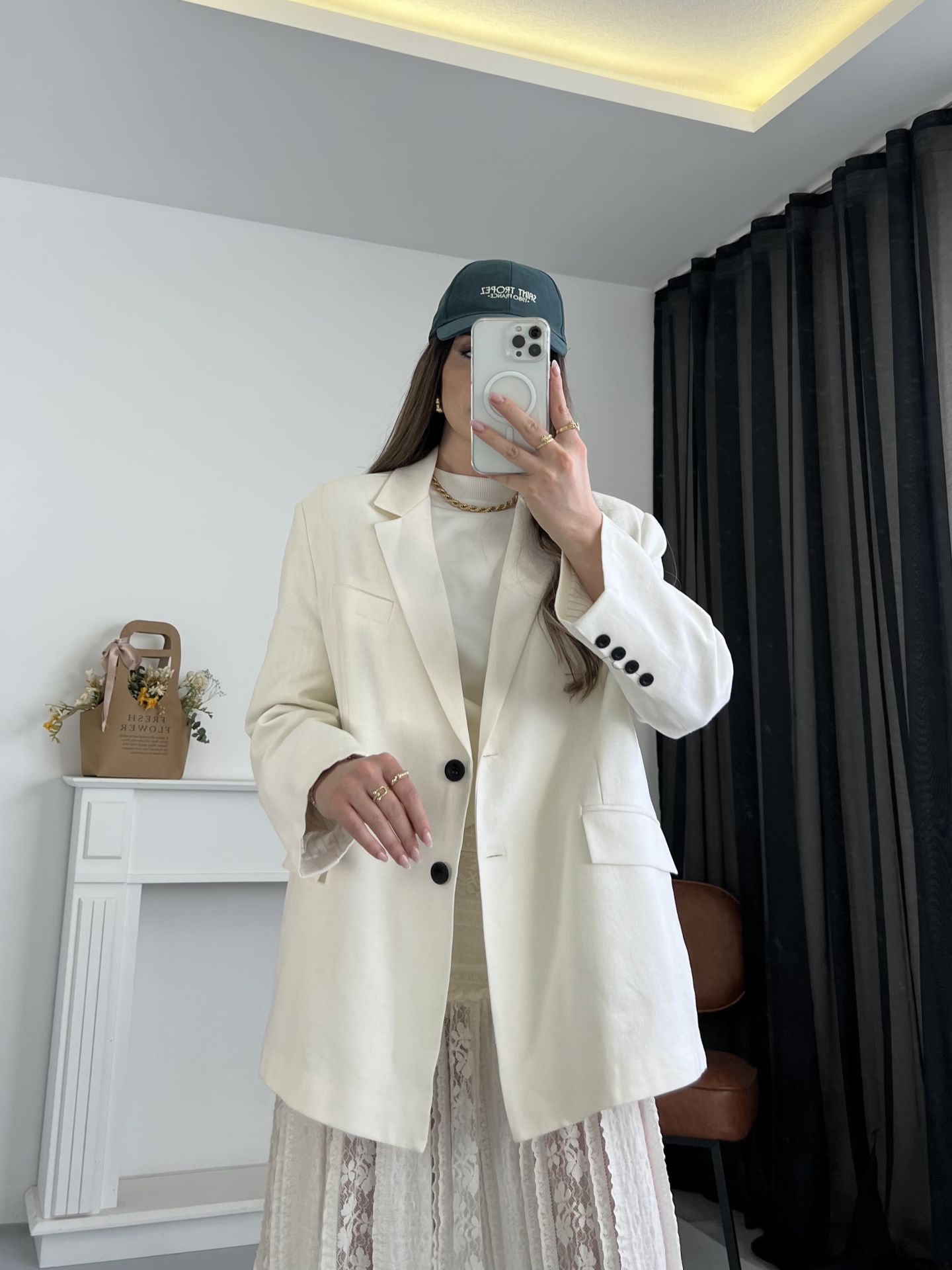 Organik Keten Ekru Blazer Ceket