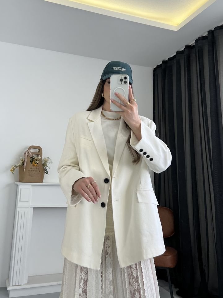 Organik Keten Ekru Blazer Ceket