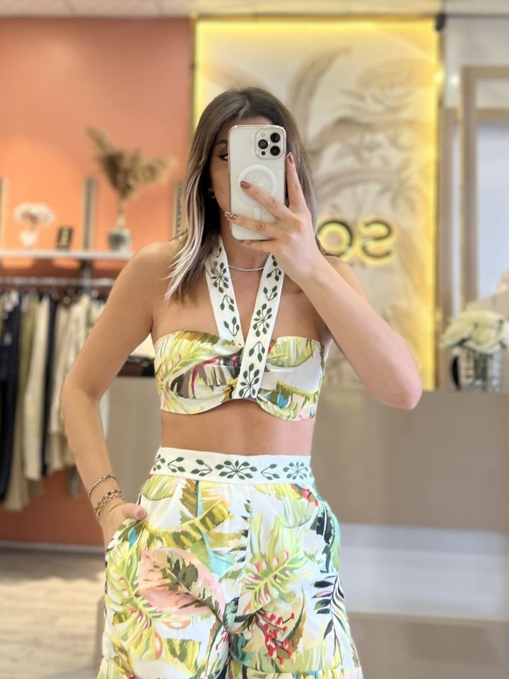 Nakışlı Keten Crop