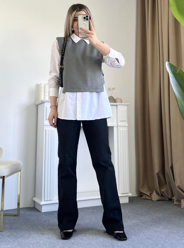 Antrasit Wide Leg Kalıp Jean Pantolon