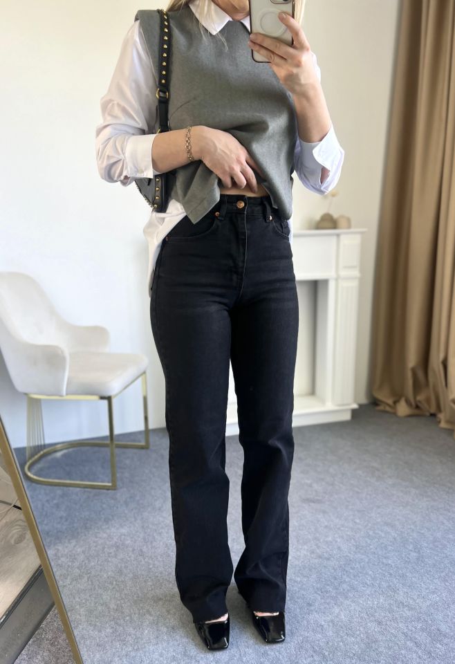 Antrasit Wide Leg Kalıp Jean Pantolon
