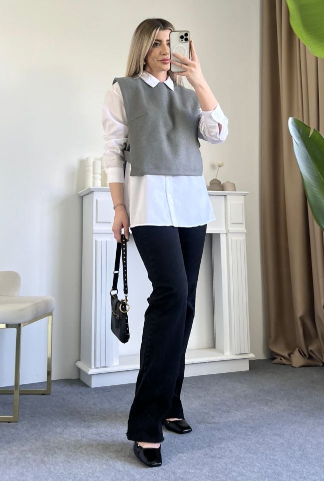 Antrasit Wide Leg Kalıp Jean Pantolon