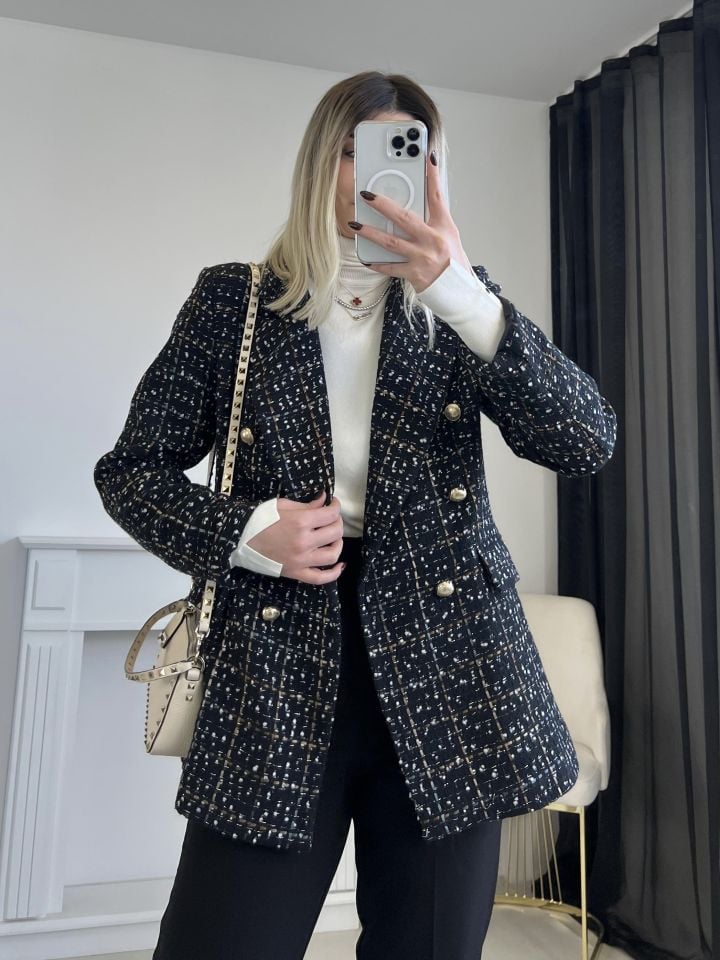 Siyah Renk Geçişli Tüvit Blazer Ceket