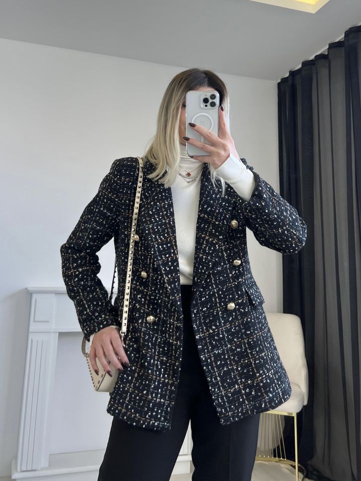 Siyah Renk Geçişli Tüvit Blazer Ceket