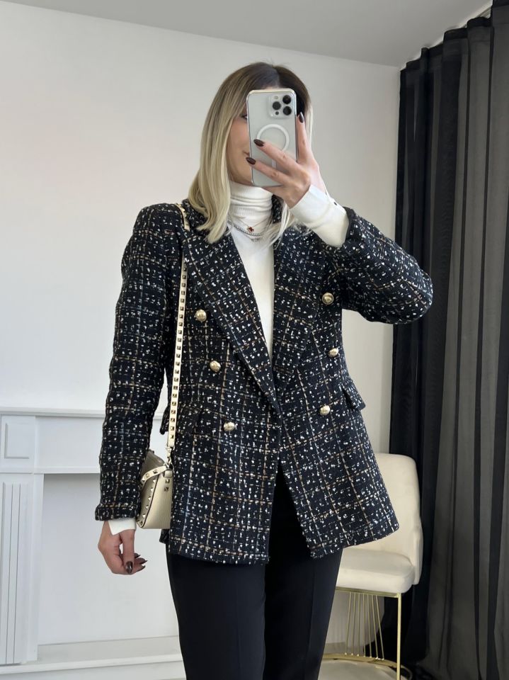 Siyah Renk Geçişli Tüvit Blazer Ceket
