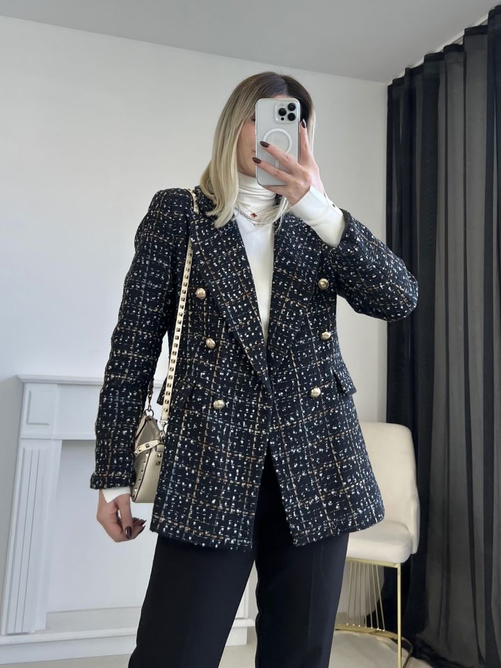 Siyah Renk Geçişli Tüvit Blazer Ceket
