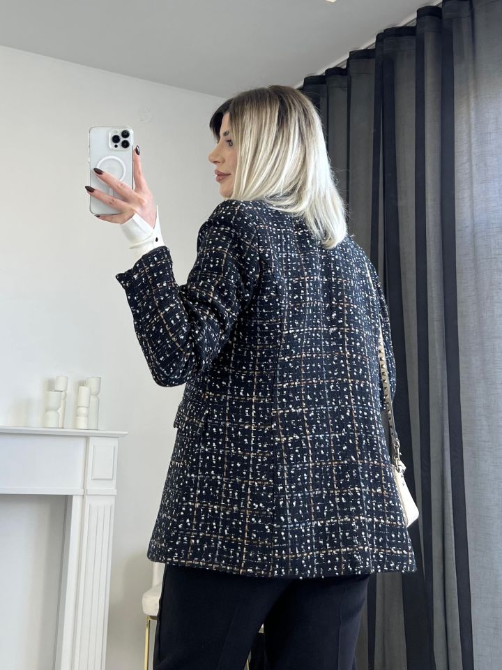 Siyah Renk Geçişli Tüvit Blazer Ceket