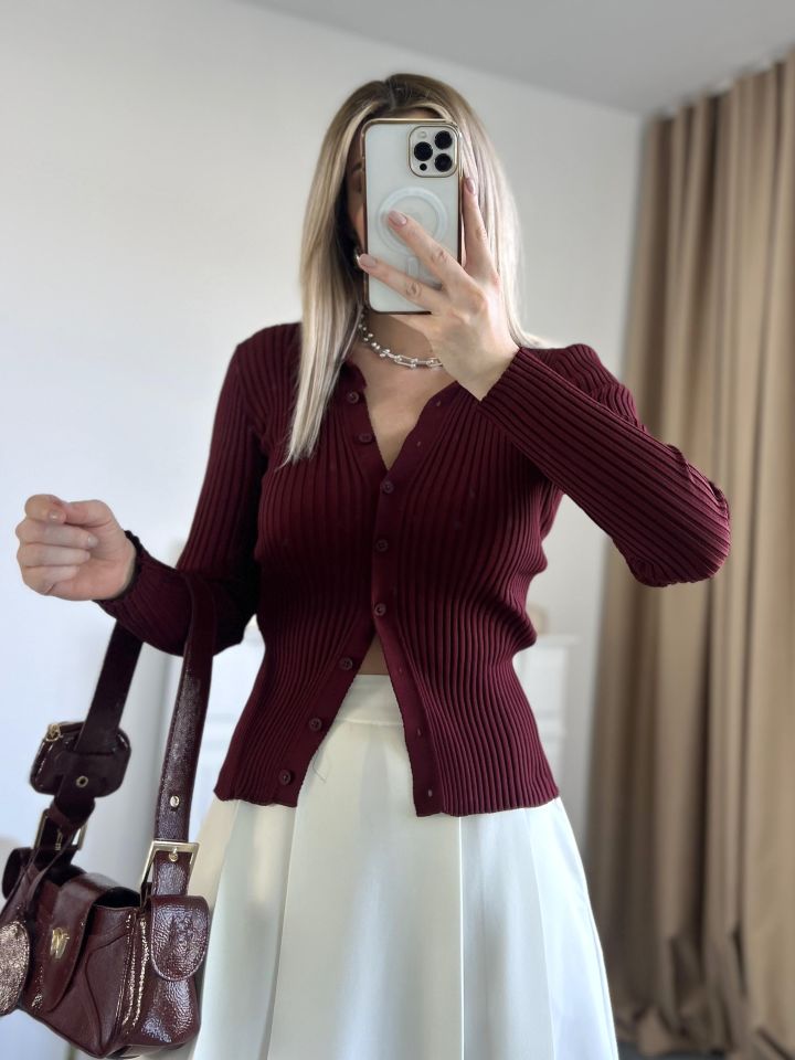 Bordo Polo Yaka Fitilli Triko Bluz
