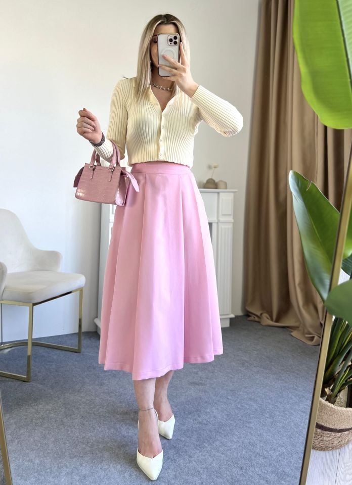 Pembe Cepli Kloş Etek