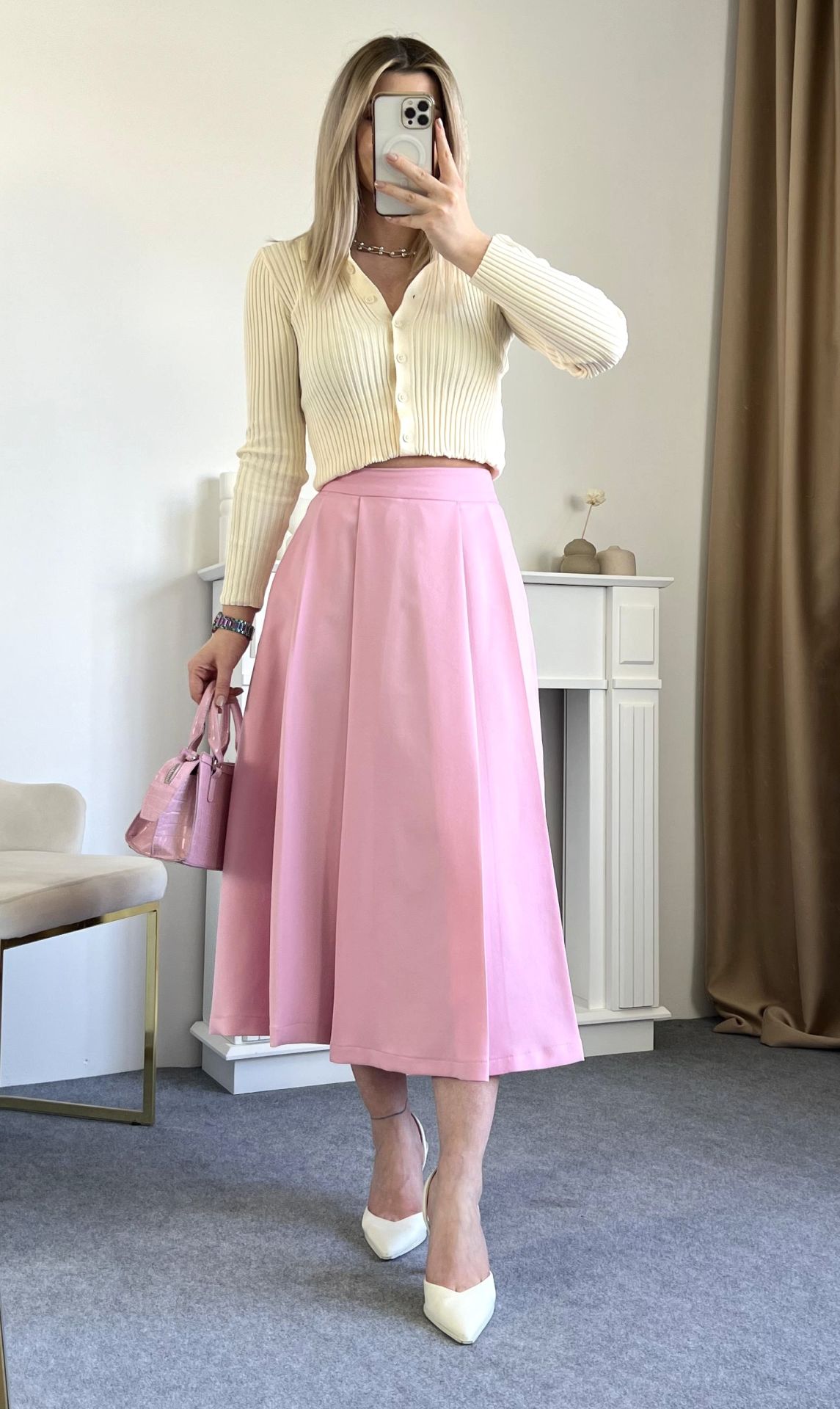 Pembe Cepli Kloş Etek