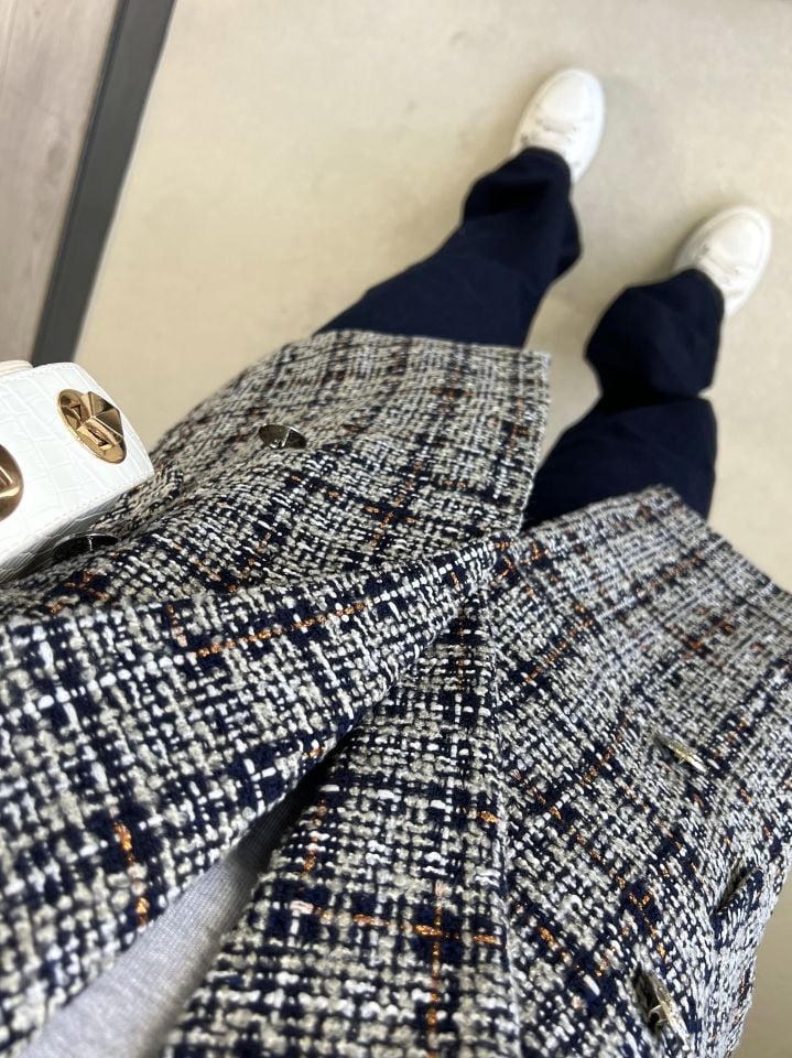 Lacivert-Gri Simli Tüvit Blazer Ceket